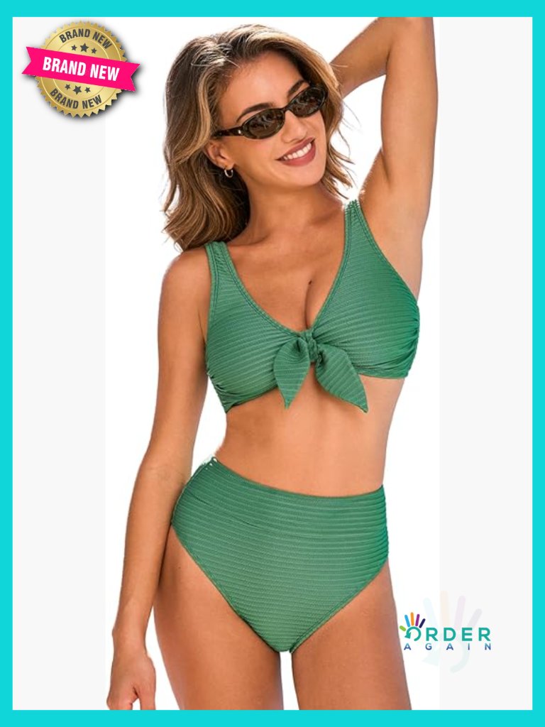 Cupshe Two Piece Swimsuit High Waisted V Neck Bikini Set Knot Tie Bunny 2026